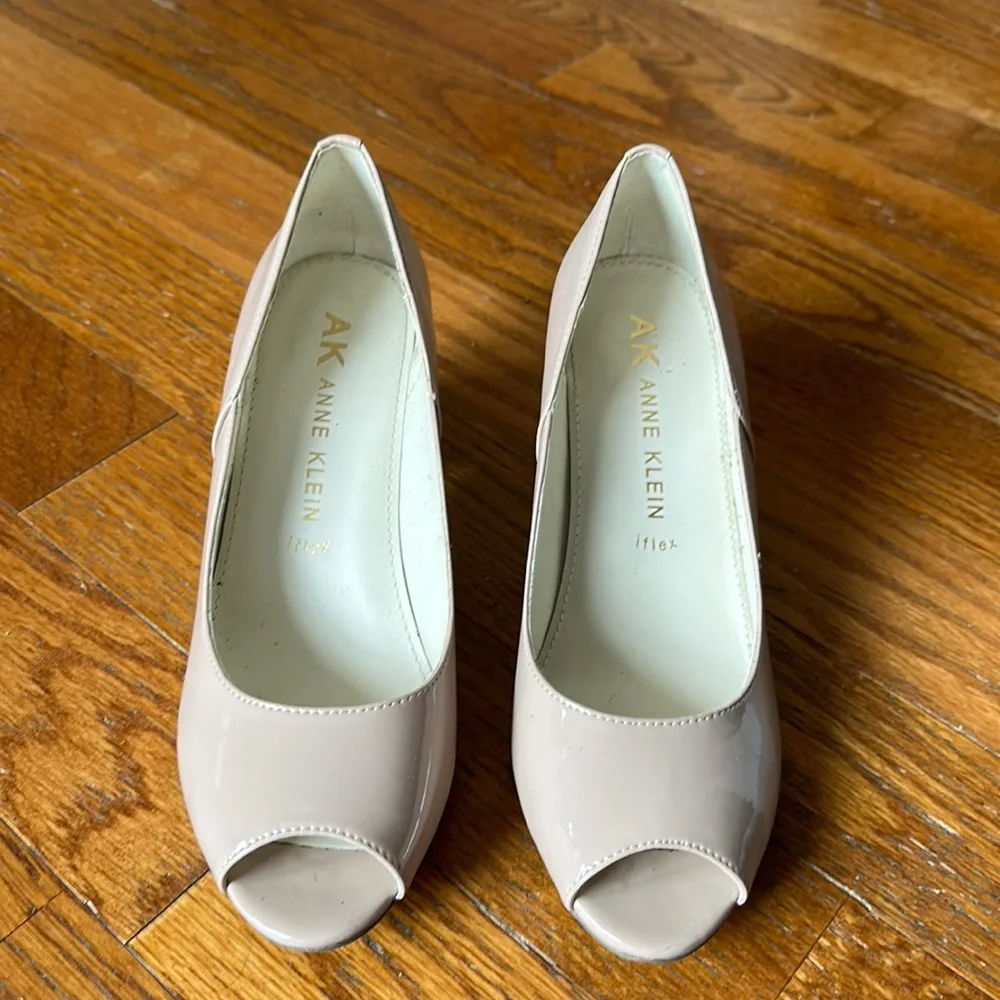 Anne Klein Blush Patent Leather Block Heel Pumps